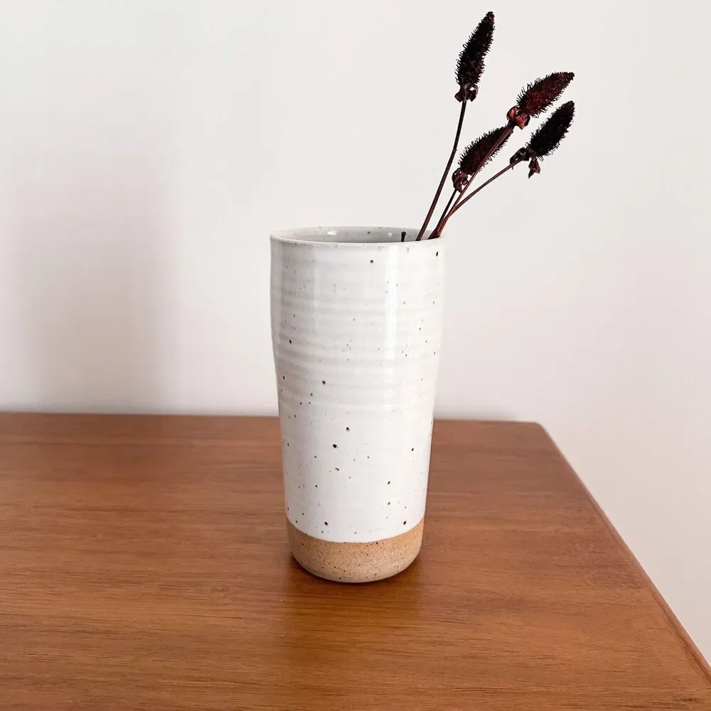 Sage Valley Pottery Speckled White Stoneware Vase Handmade Artisan Ceramic